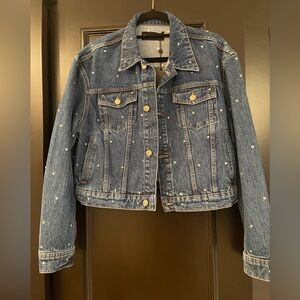 The Kooples Blue Studded Jeans Jacket Earth Dot Denim Jeans Jacket Cotton Size 3